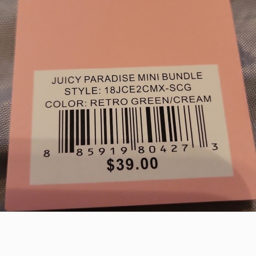 Juicy Couture Mint Green & Pink Stripe Wristlet with Strawberry Charm - Picture 4 of 11